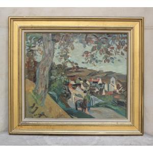 André Planson - View Of The Village Of Crouttes (near Lisieux) - Oil On Panel