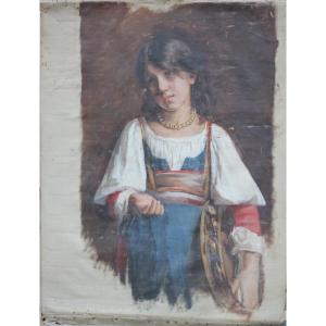 Pauline Laurent (1850-1941) - Esquisse pour la Poverella ! - Huile sur toile