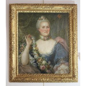 Van Wieck, 1763 - Portrait en Flore de la baronne Louise de Saurin de Murat (née de Palihès).