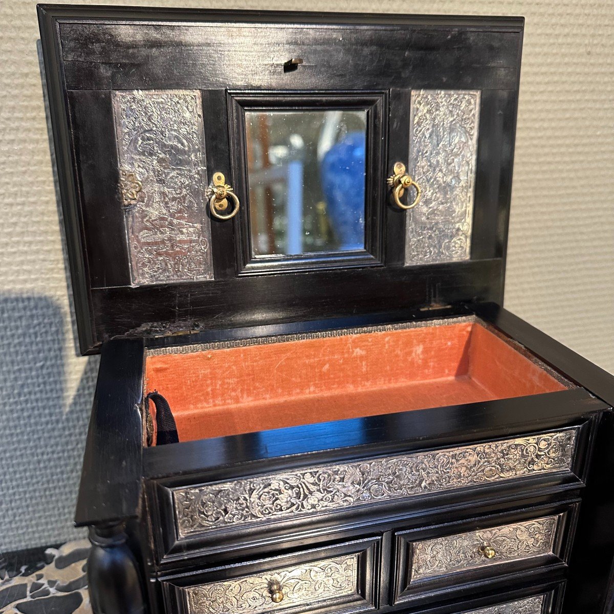 Antwerp Cabinet In Ebony And Silver From The 17th Century-photo-4