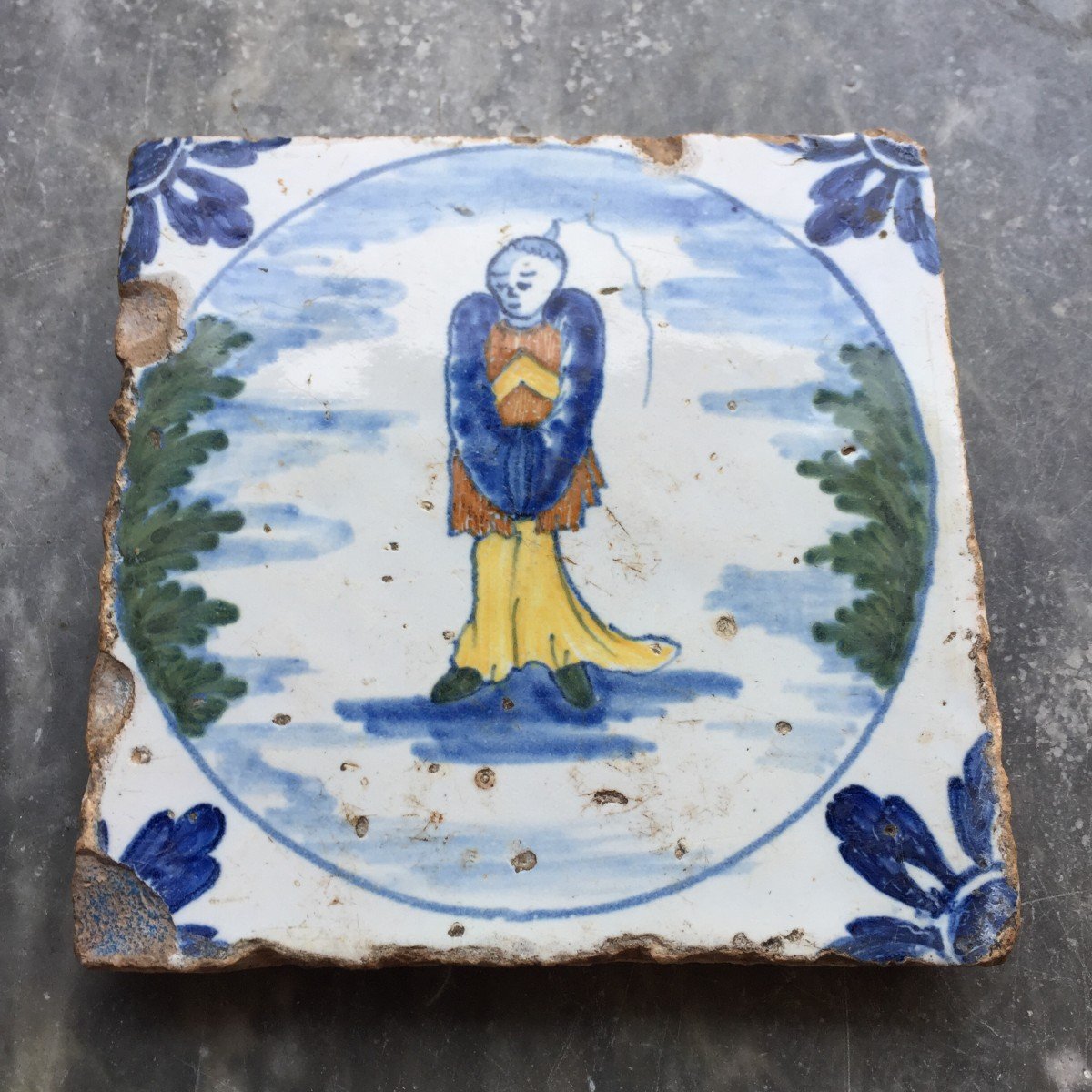 French Tile With Chinoiserie Decor, Nevers Factory, 18th Century-photo-3