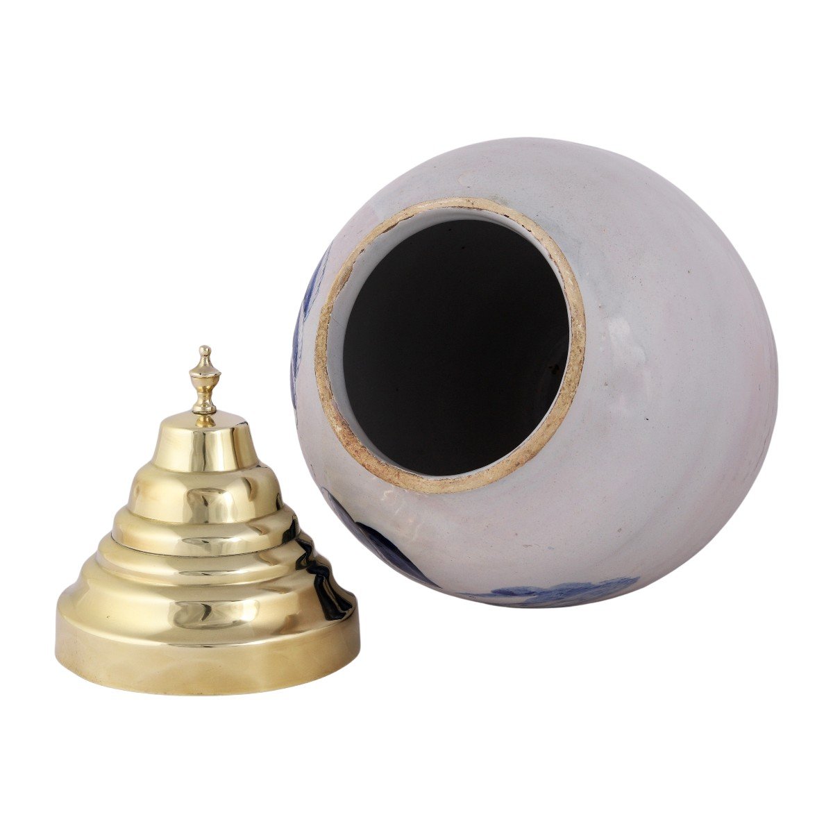 Pot à Tabac En Faïence De Delft Voc Avec Couvercle En Laiton d'Origine : Nagelgeu, XVIIIe Siècl-photo-2