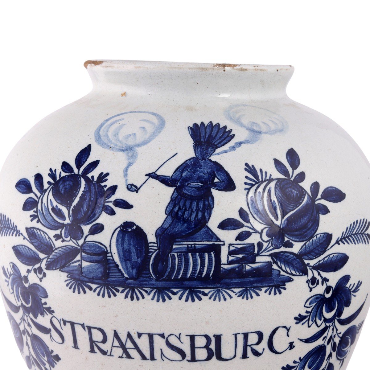 Dutch Delft Tobacco Jar With Original Brass Lid: Straatsburg, 18th Century-photo-4
