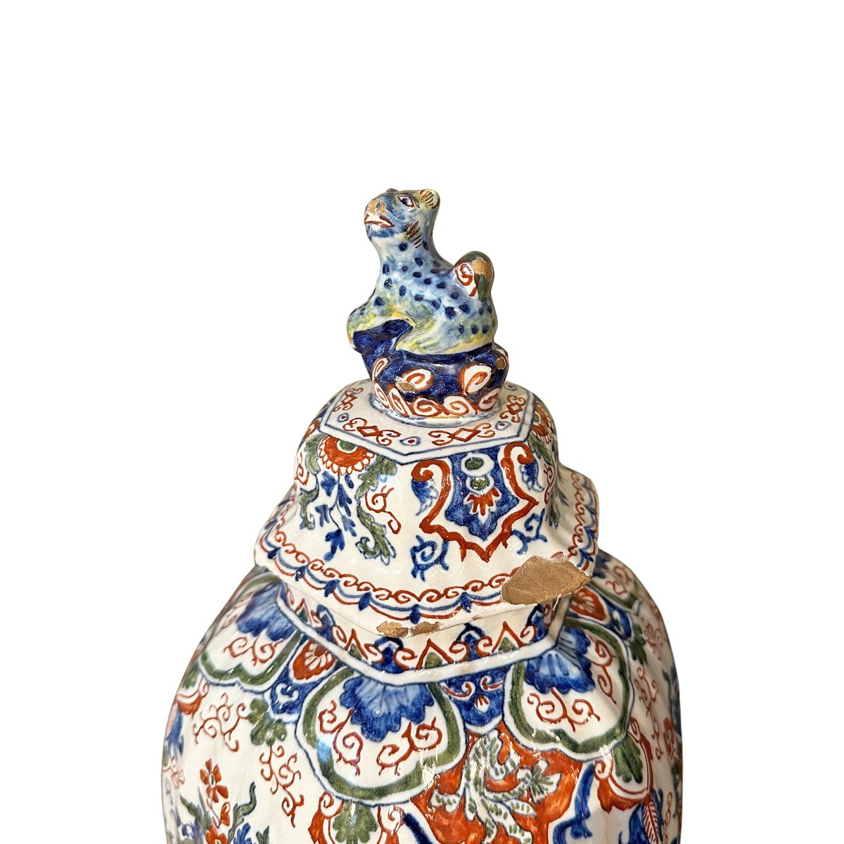 Two 19th Century Polychrome Delft Vases With Lions-photo-1