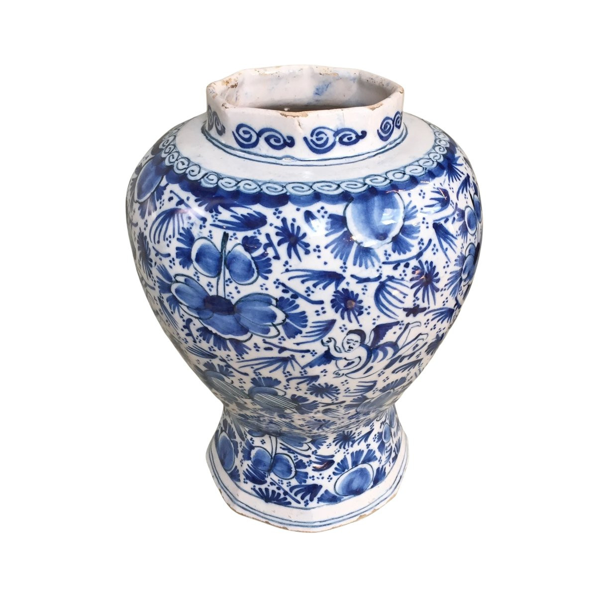 An Antique Dutch Delft Vase With Angels. Early 18th Century.-photo-4