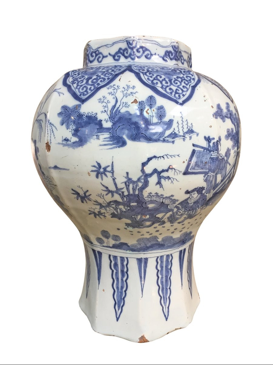 Un Vase Hollandais Antique De Delft à Décor De Chinoiserie. Du XVIIe Siècle-photo-4