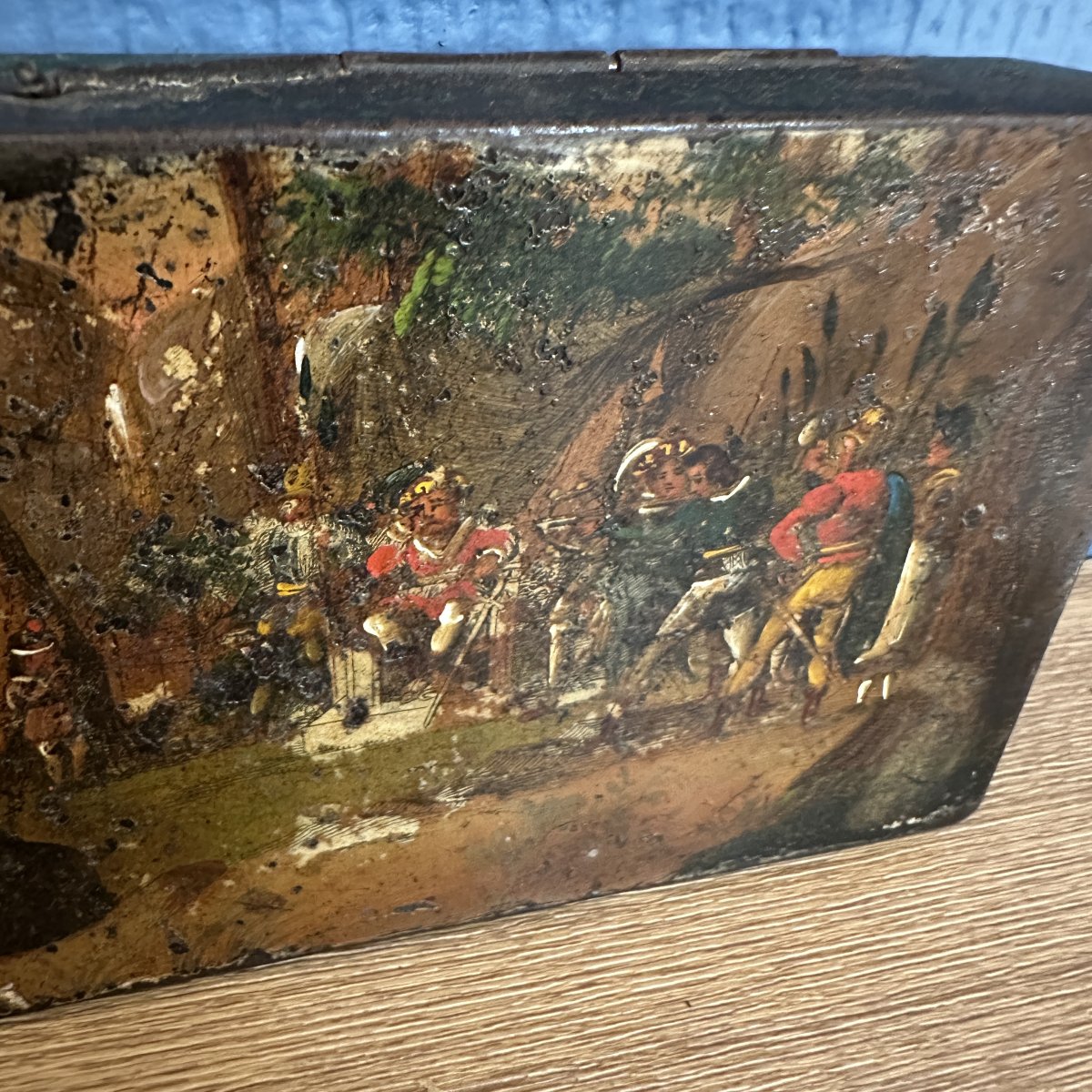 Boîte à tabac ancienne peinte à la main, ornée d'une scène de Guillaume Tell, début du XIXe siè-photo-2