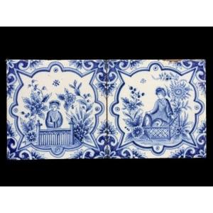 French Tiles With Chinoiserie Decor, Sevres Factory, 19th Century