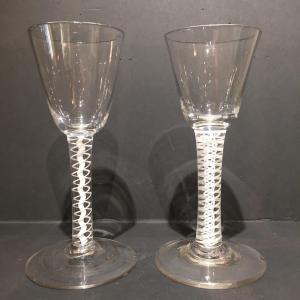 Two Dutch Or English Opaque Twist Wine Glasses, 18th Century