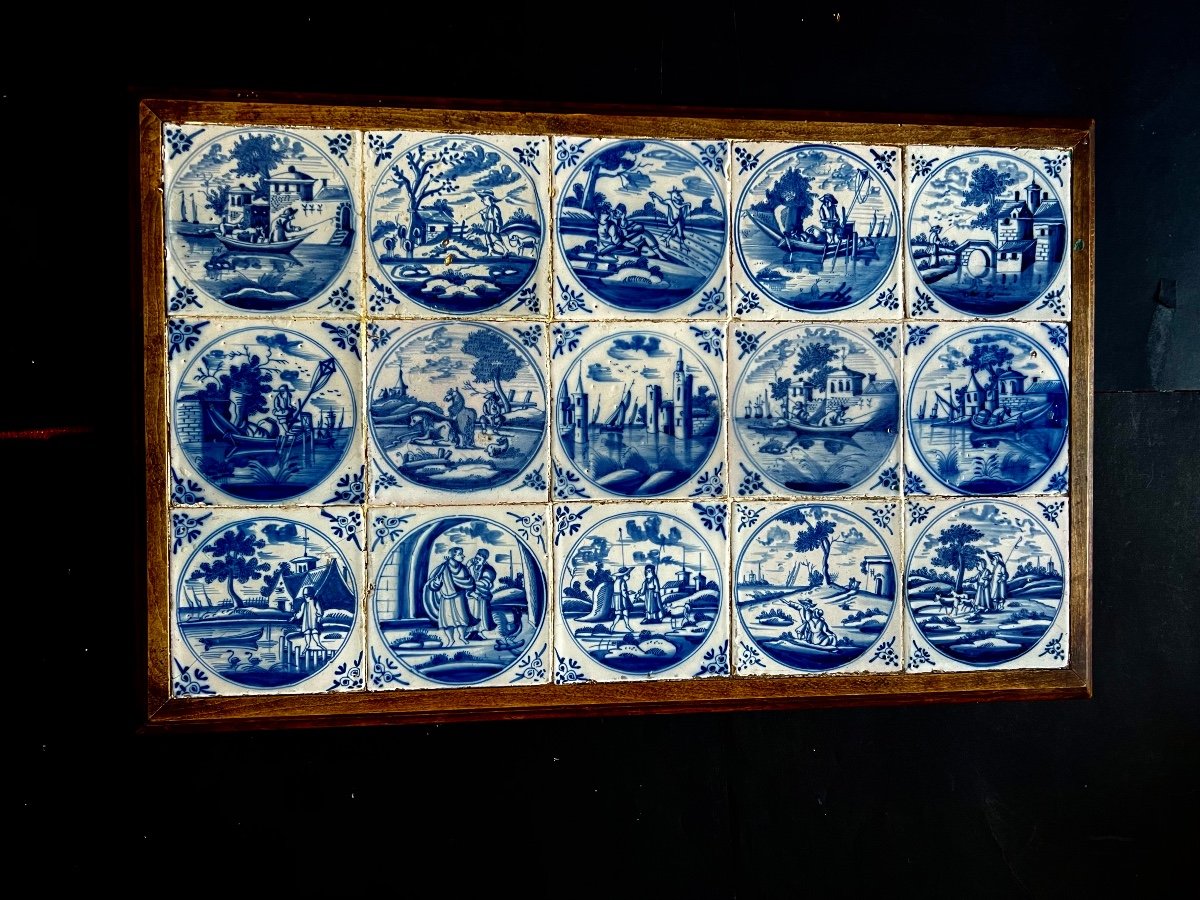 Tray Made Up Of 15 Delft Tiles Early 18th Century