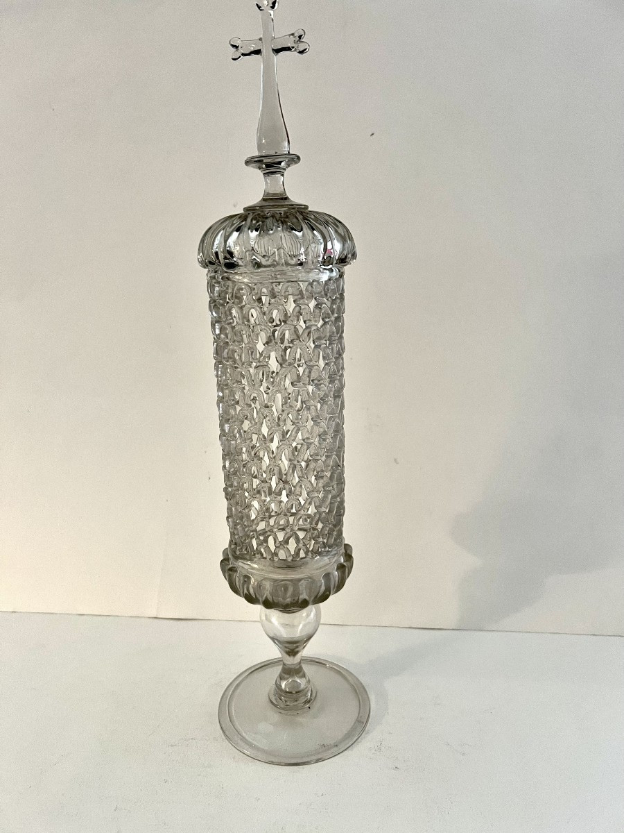Reliquary Monstrance In Spun And Blown Glass, Liège, 18th Century