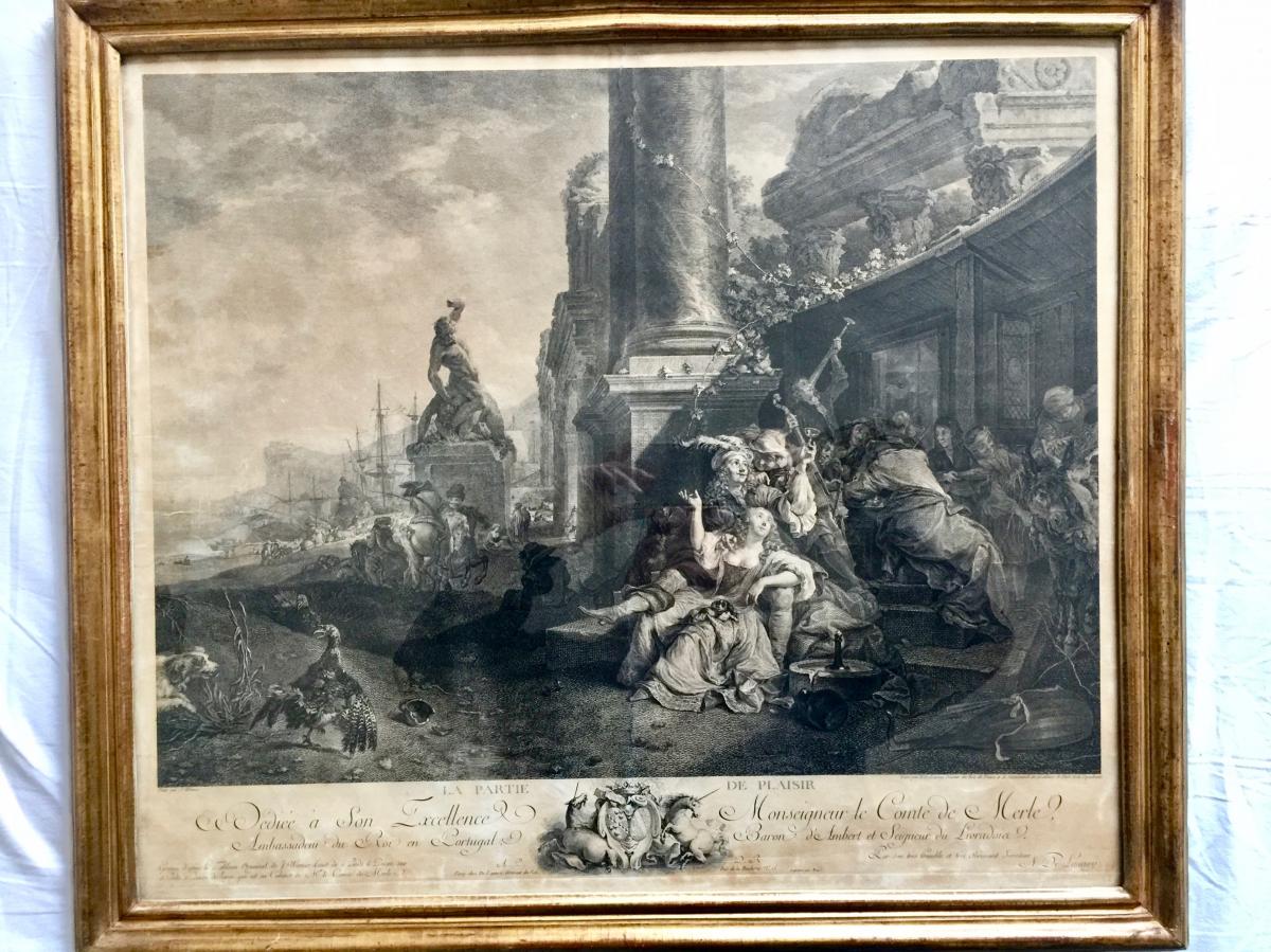 Engraving "part Of Pleasure" N. Delaunay Engraver 18th Century