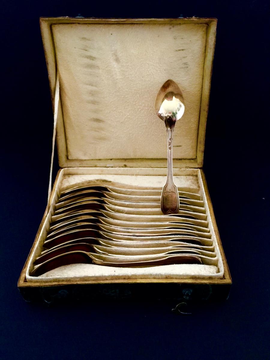 12 Teaspoons In Vermeil Paris 1818-1838