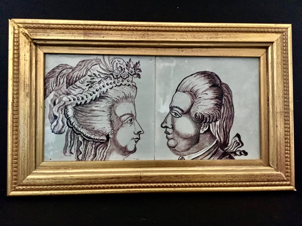 2 Tiles In Earthenware Representative Marie Antoinette And Louis XVI Late Eighteenth Or Early Nineteenth