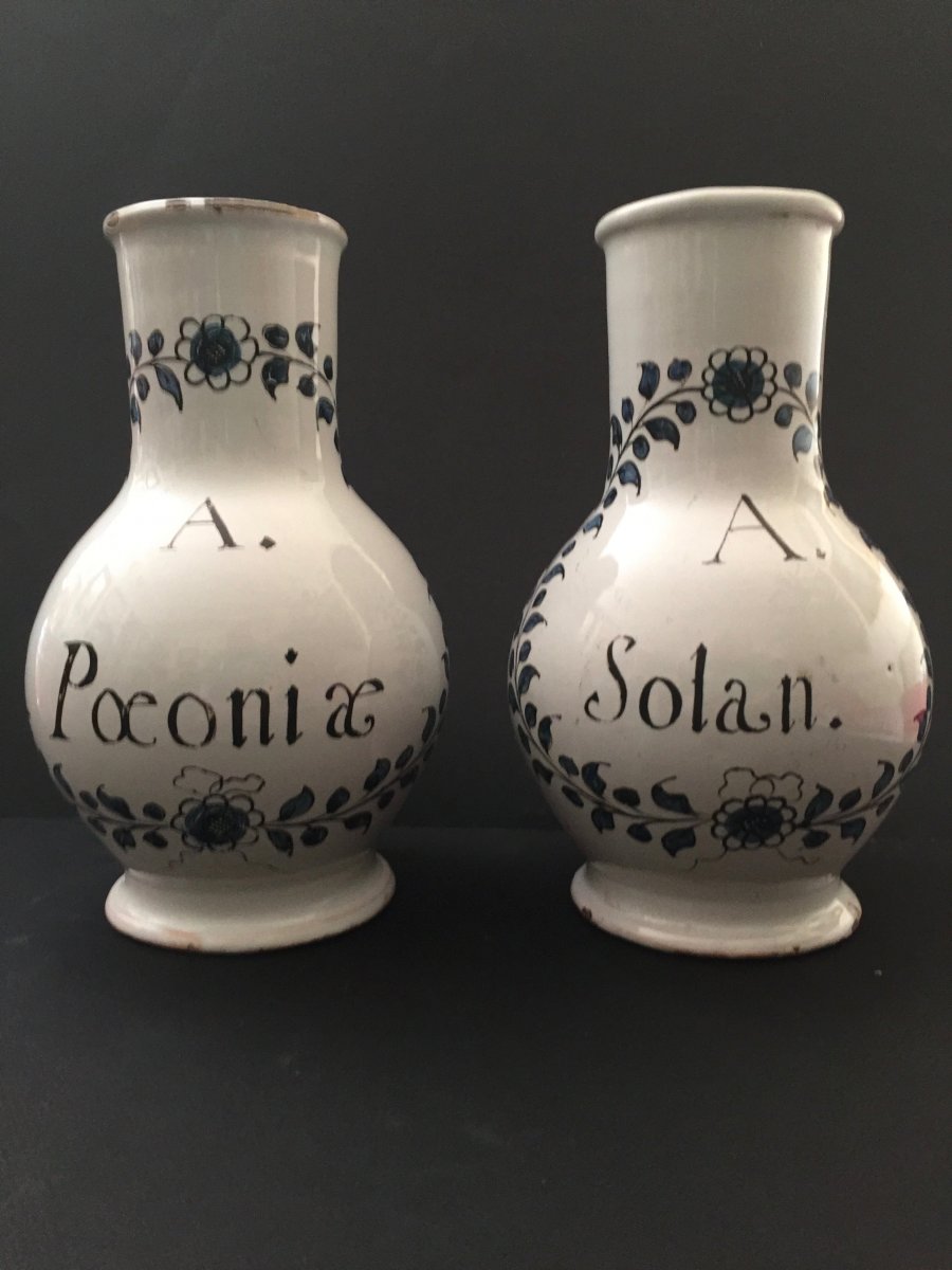 Pair Of Bottles Pharmaceutical Rouen 18th Century