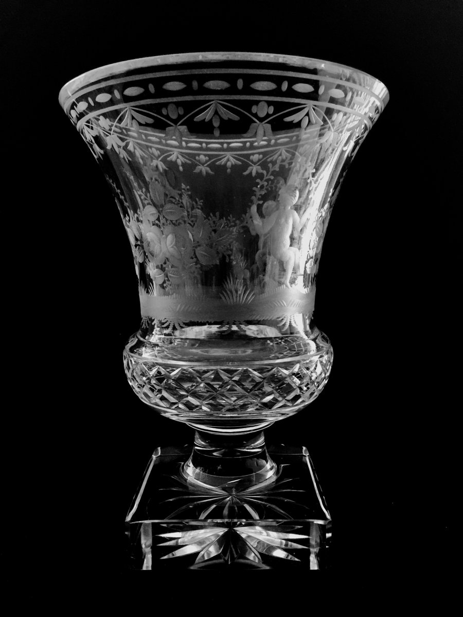 Medici Vase In Crystallized Glass Engraved 19th Century-photo-4