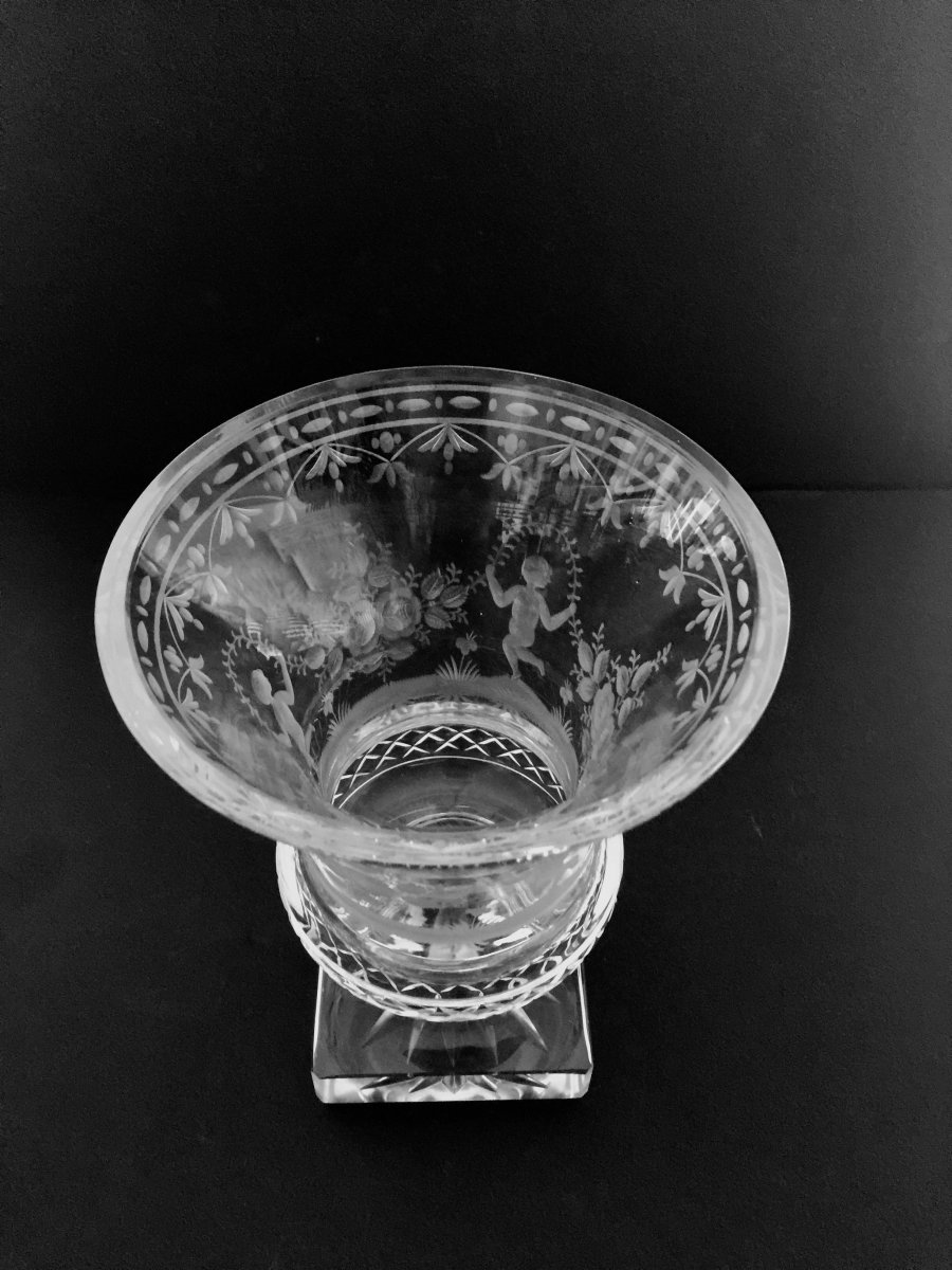 Medici Vase In Crystallized Glass Engraved 19th Century-photo-1