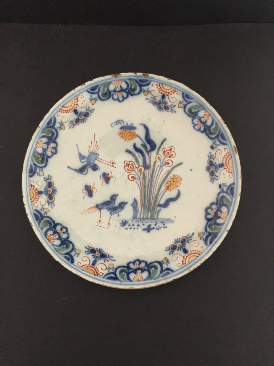 Pair Of Plates In Delft Earthenware 18th Century-photo-2