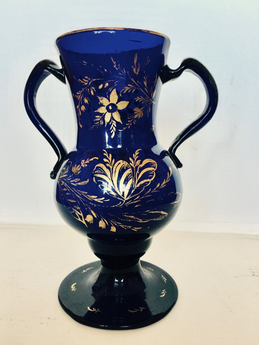 Pair Of Blue Crystal Vases Spain-photo-3