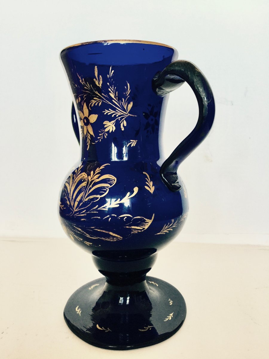 Paire De Vases En Cristal Bleu Espagne XVIII ème siècle-photo-4