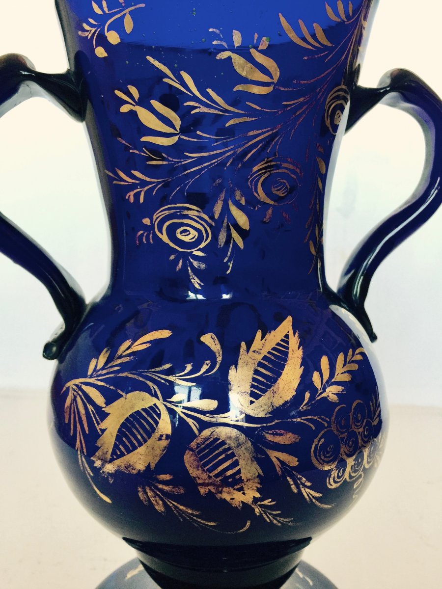 Pair Of Blue Crystal Vases Spain-photo-5