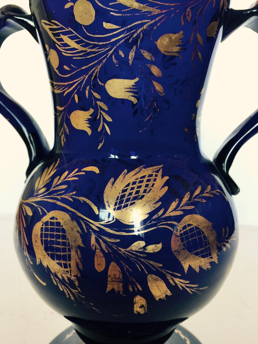 Pair Of Blue Crystal Vases Spain-photo-6