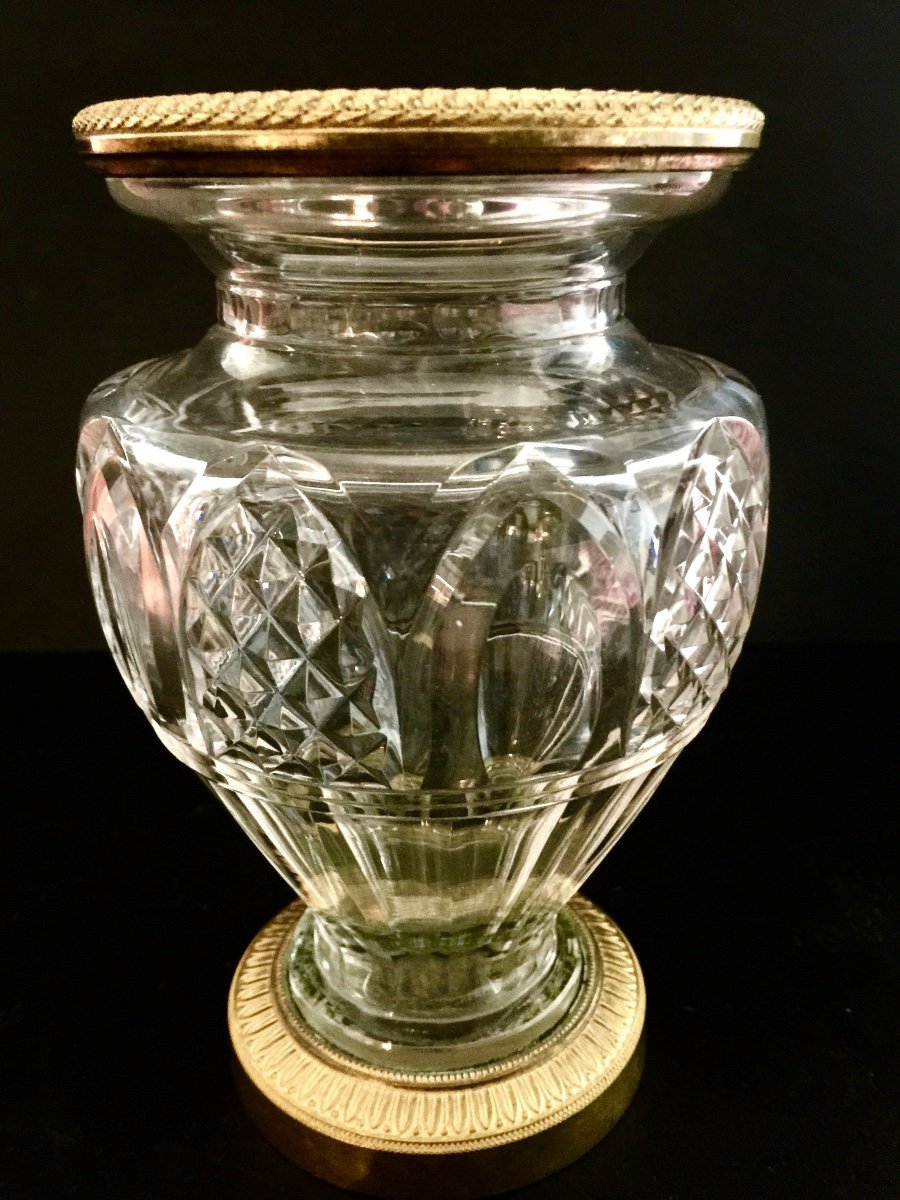 Paire De Vases En Cristal Et Bronze Doré XIXème Siècle-photo-1