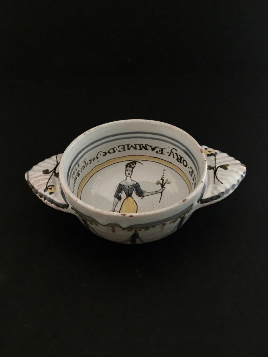 Rare Patronymic Bowl In Moncaut Earthenware Daté 1802-photo-2