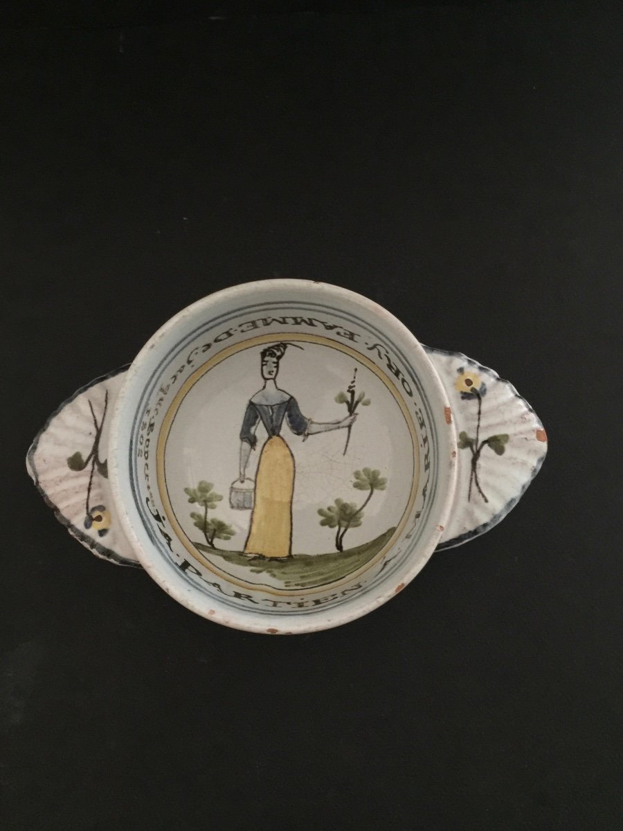 Rare Patronymic Bowl In Moncaut Earthenware Daté 1802