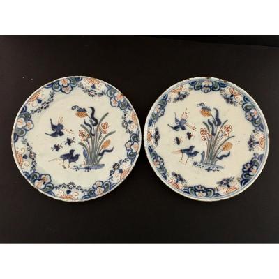 Pair Of Plates In Delft Earthenware 18th Century