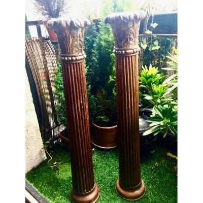 Pair Of Columns In Oak XVIII Century