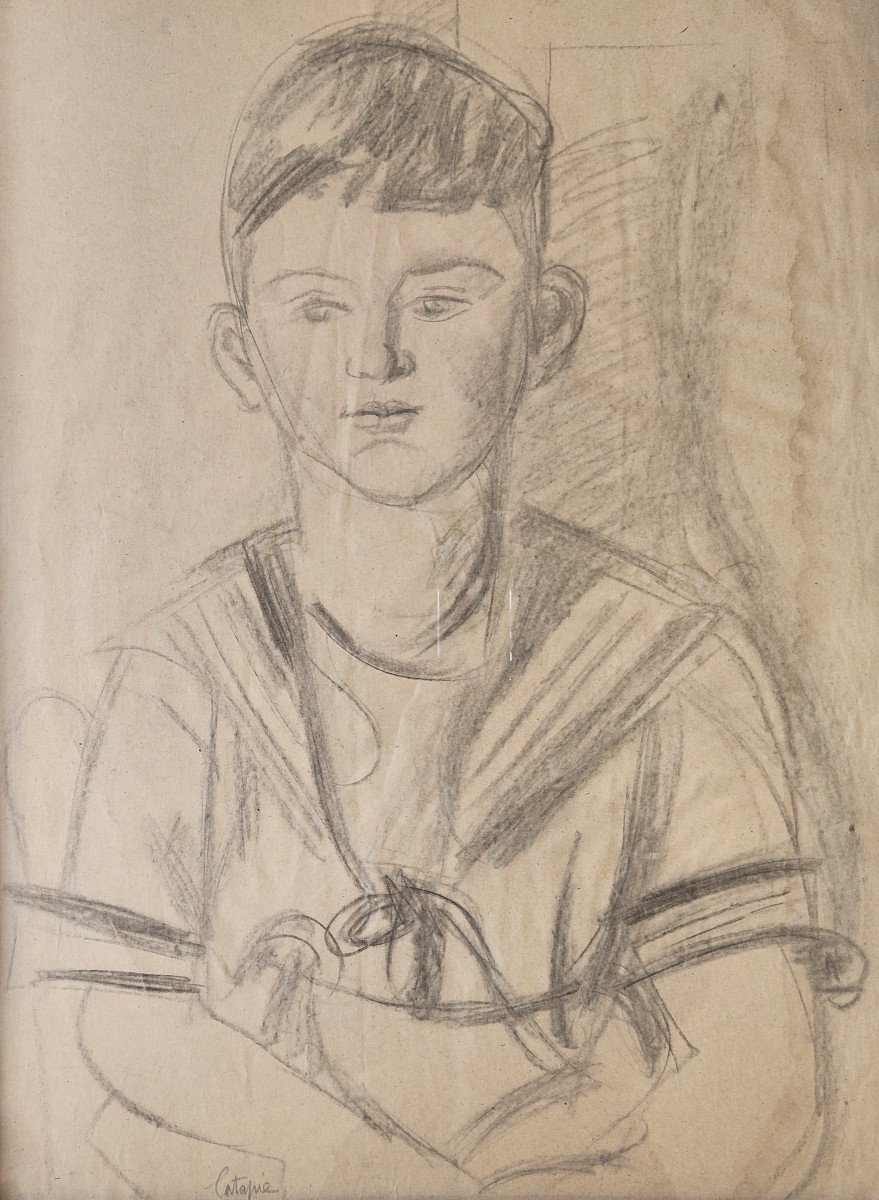 Louis Latapie (1891-1972) Portrait Of A Young Boy Charcoal-photo-3