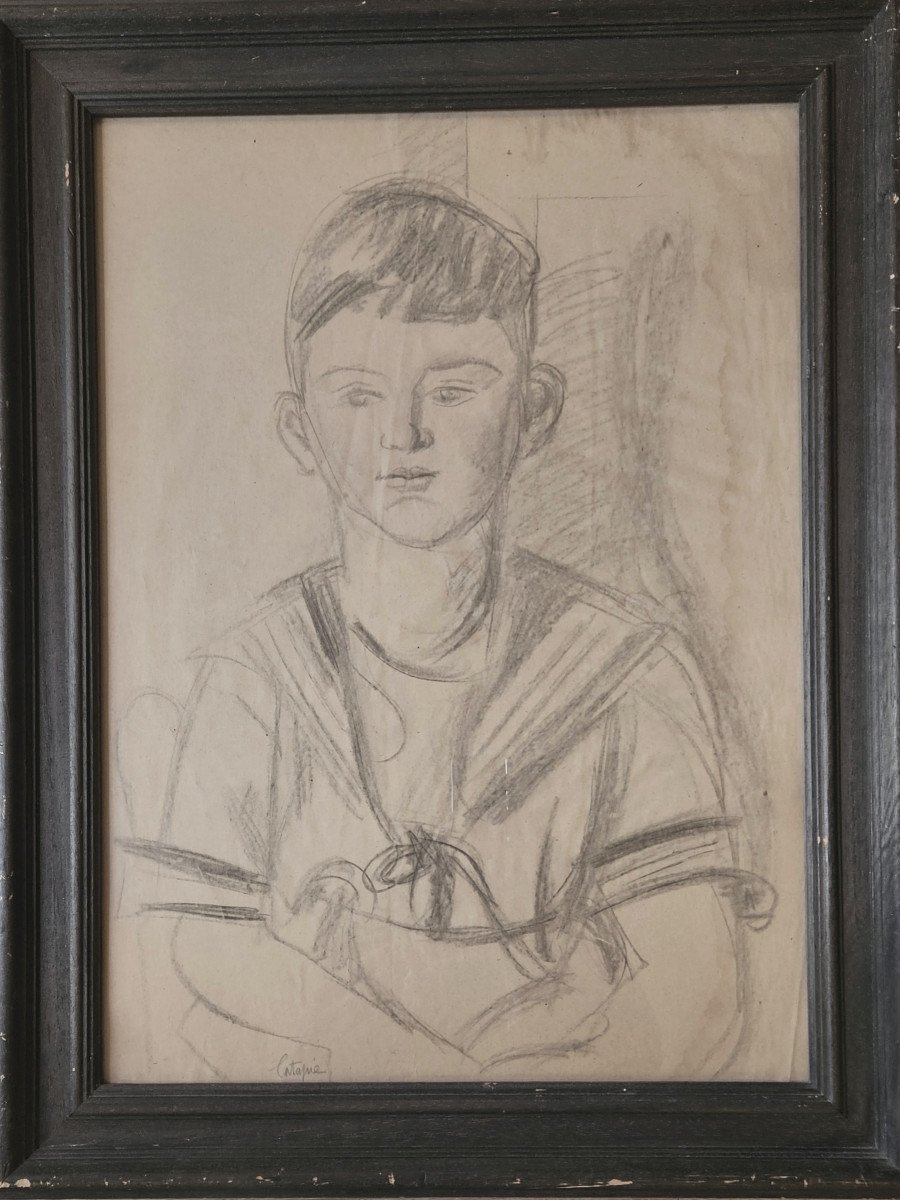 Louis Latapie (1891-1972) Portrait Of A Young Boy Charcoal