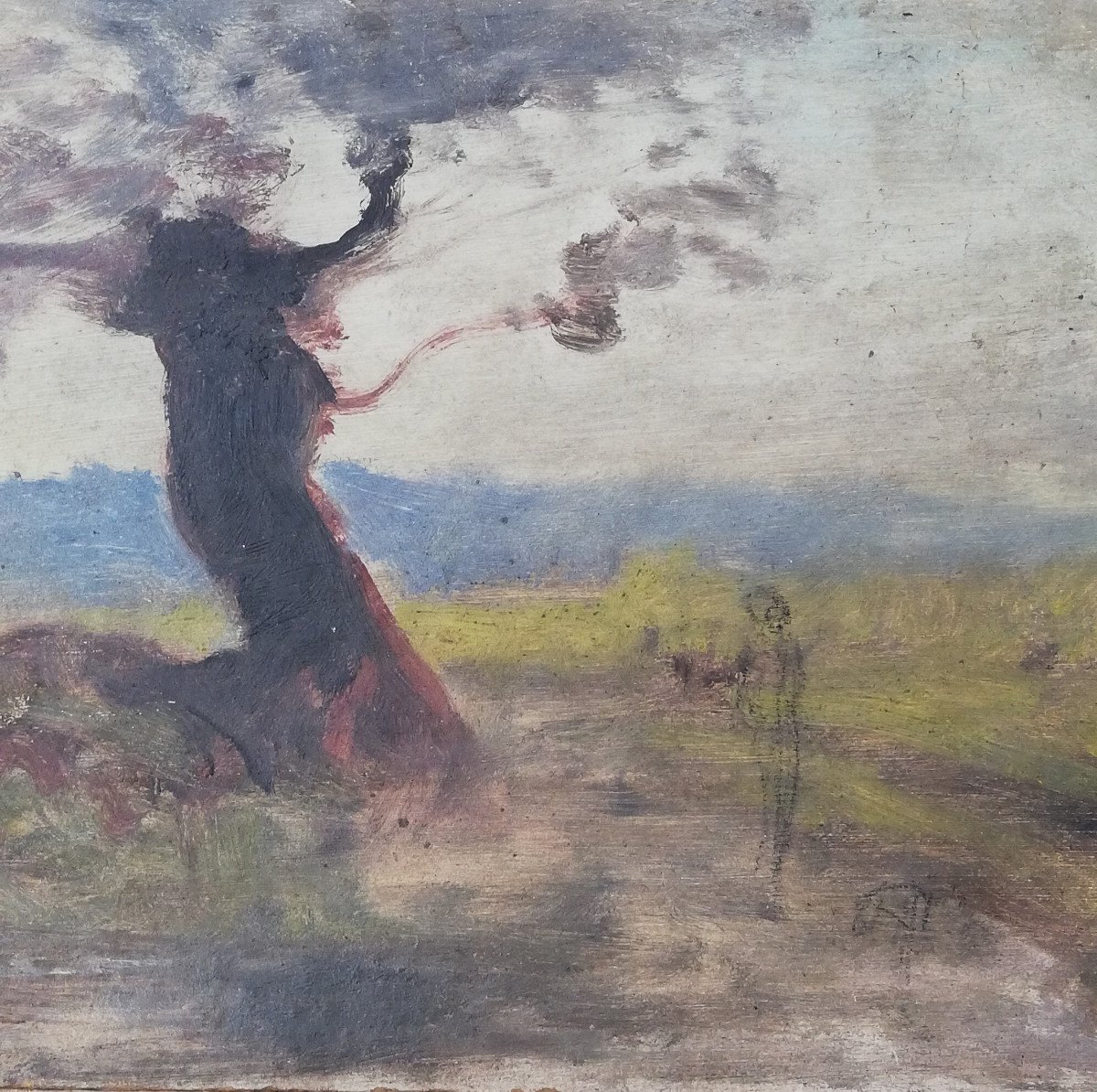 Auguste Feyen-perrin (1826-1888) Oil On Cardboard The Old Oak-photo-1
