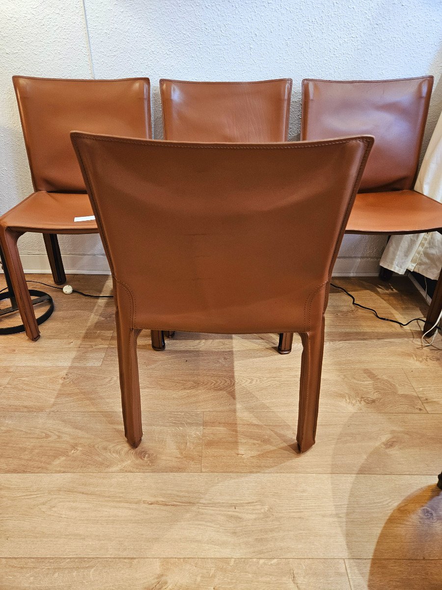 6 Brown Leather Chairs After Mario Bellini Cab 412 -photo-4