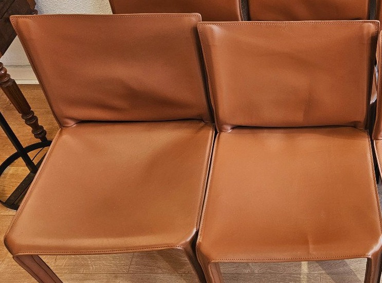 2 Chaises En Cuir Marron d'après Mario Bellini  -photo-3
