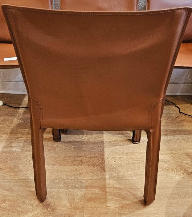 2 Chaises En Cuir Marron d'après Mario Bellini  -photo-4