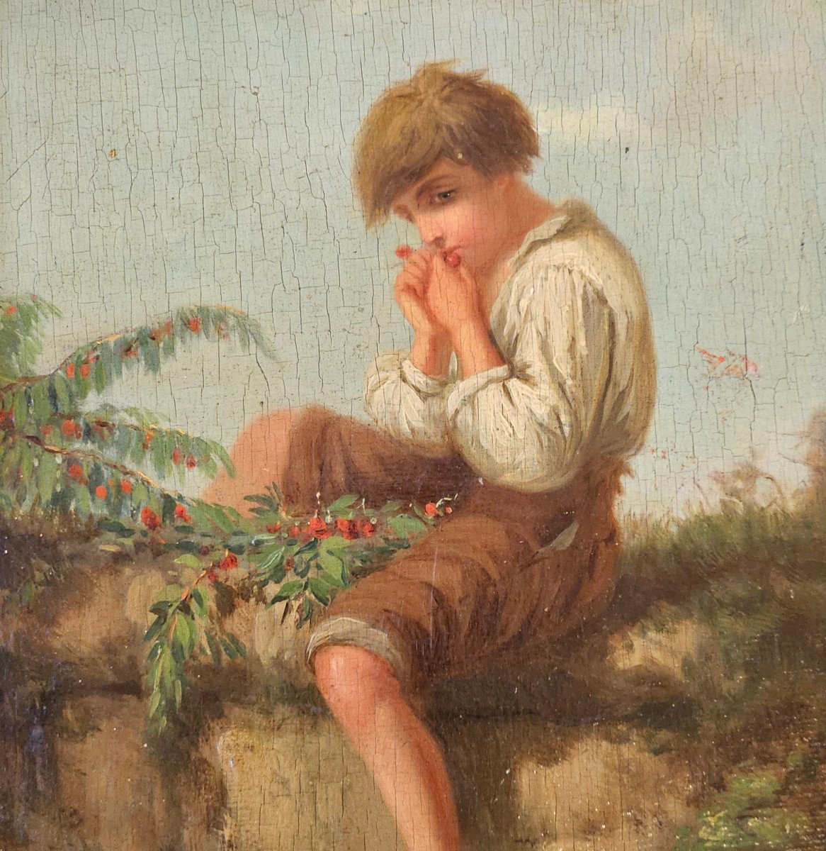 Attribué à François Lenfant De Metz (1814-1892) Jeune Garçon Cueillant Des Cerises Hsp-photo-2