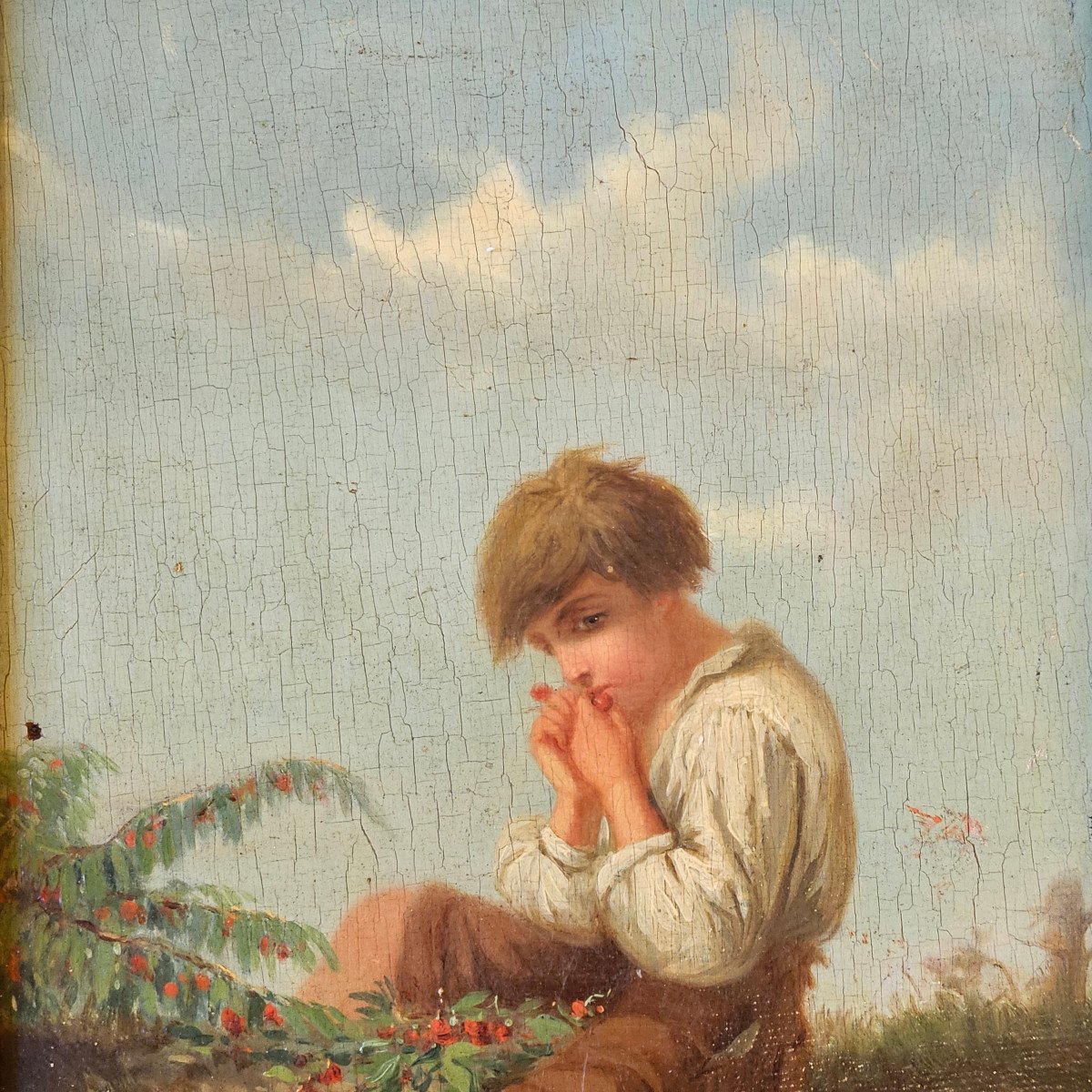 Attribué à François Lenfant De Metz (1814-1892) Jeune Garçon Cueillant Des Cerises Hsp-photo-3