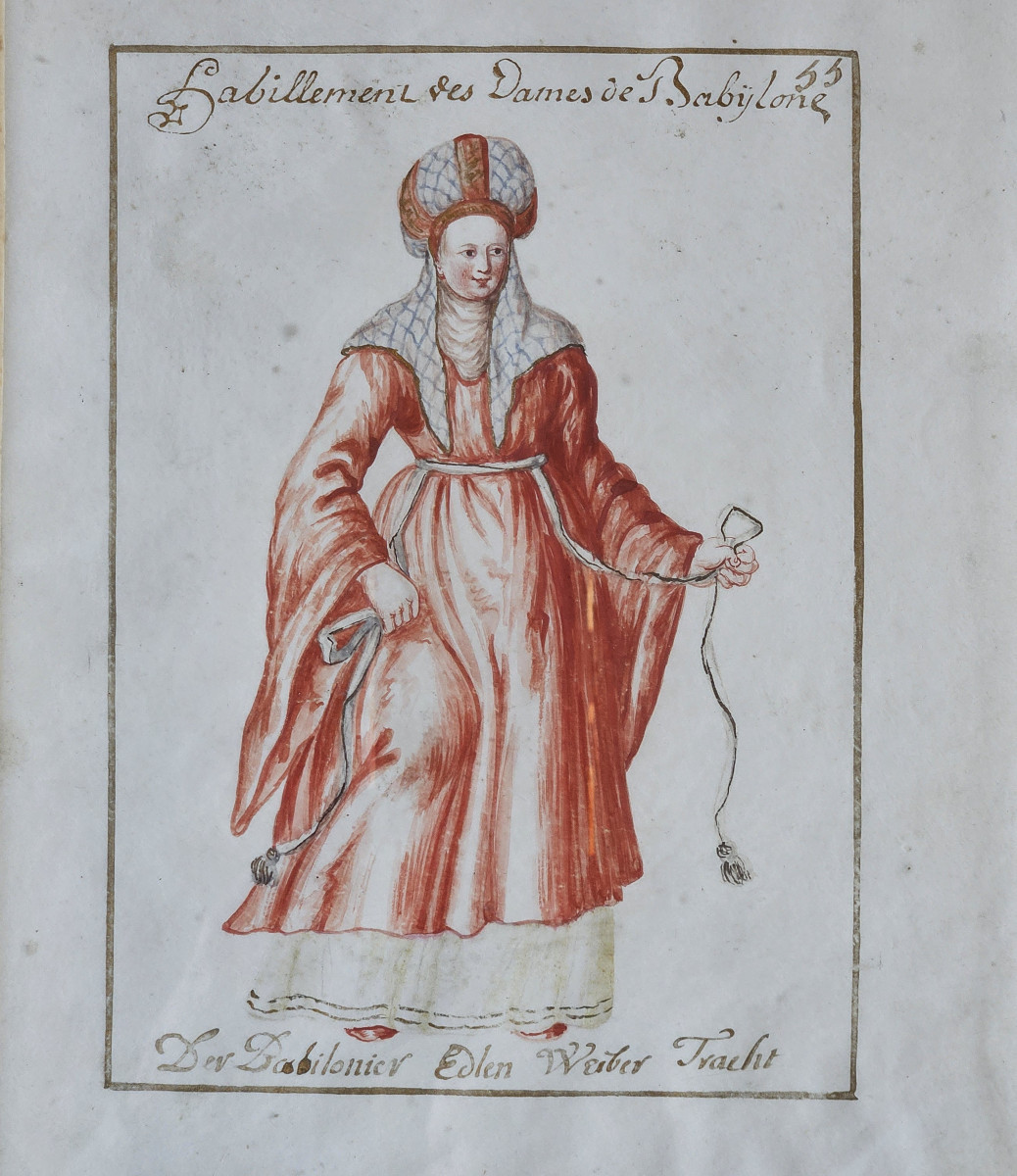 German School Of The 17th Century Watercolor Gouache On Vellum Lady Of Babylon