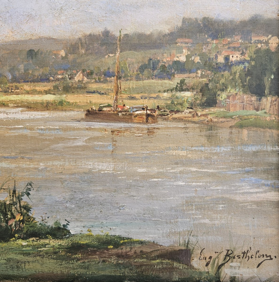 Eugène BERTHELON (1830-1914) L'oise à Auvers sur Oise huile sur toile signée-photo-2