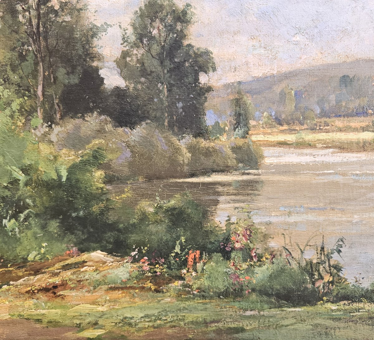 Eugène BERTHELON (1830-1914) L'oise à Auvers sur Oise huile sur toile signée-photo-1