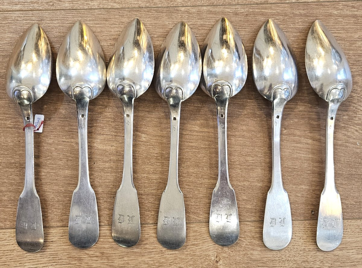 7 couverts en argent massif uni plat ou vieux Paris-photo-3