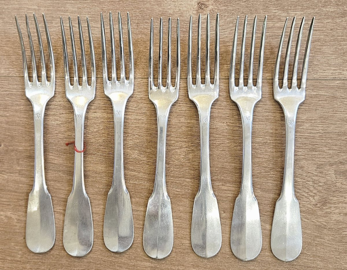 7 couverts en argent massif uni plat ou vieux Paris-photo-1