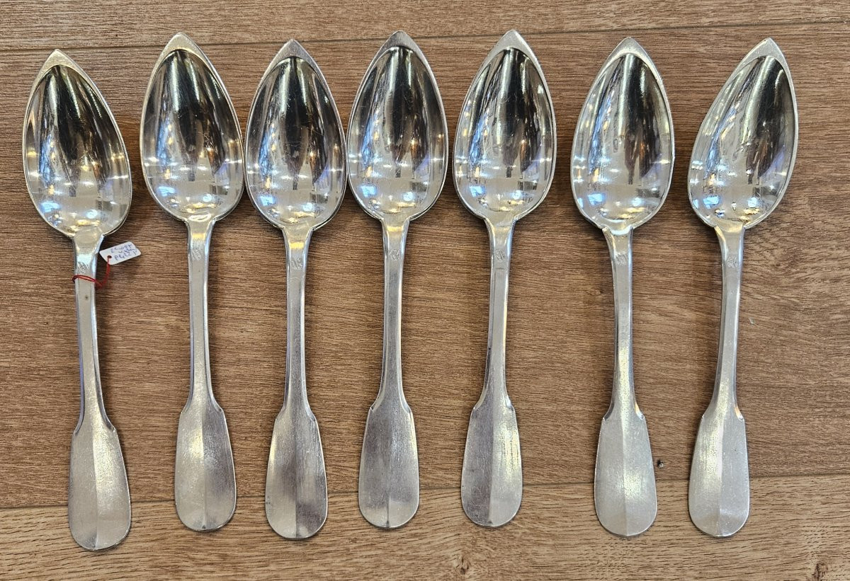 7 couverts en argent massif uni plat ou vieux Paris-photo-2