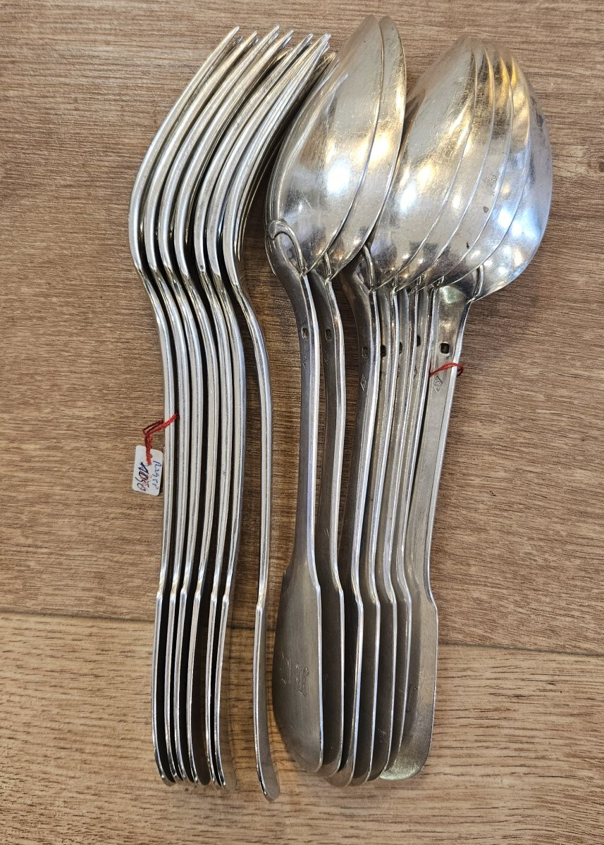 7 couverts en argent massif uni plat ou vieux Paris-photo-3