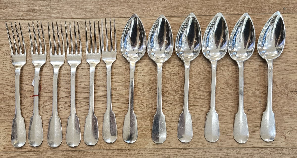 6 couverts à entremet en argent massif uni plat ou vieux Paris-photo-2