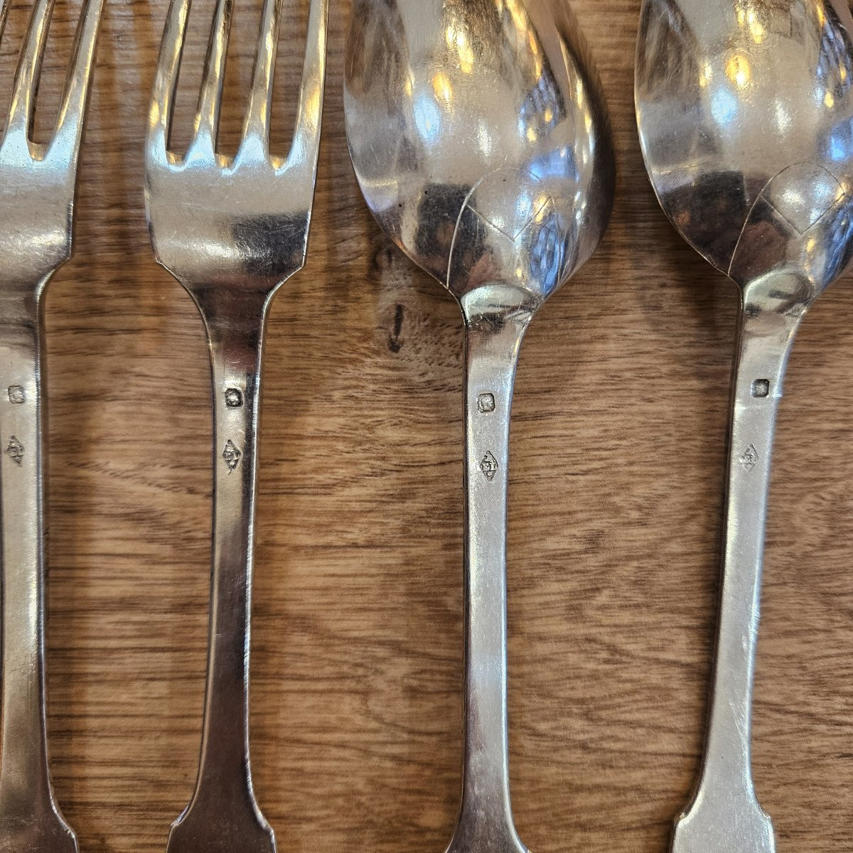 6 couverts à entremet en argent massif uni plat ou vieux Paris-photo-3