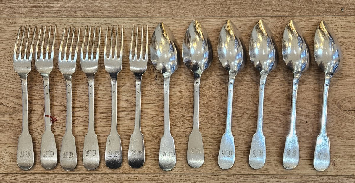 6 couverts à entremet en argent massif uni plat ou vieux Paris-photo-1