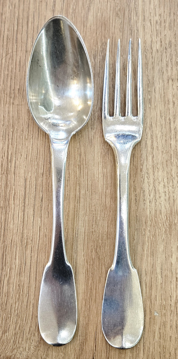 Couvert en argent massif uni plat ou vieux Paris 1er coq (1798-1809)
